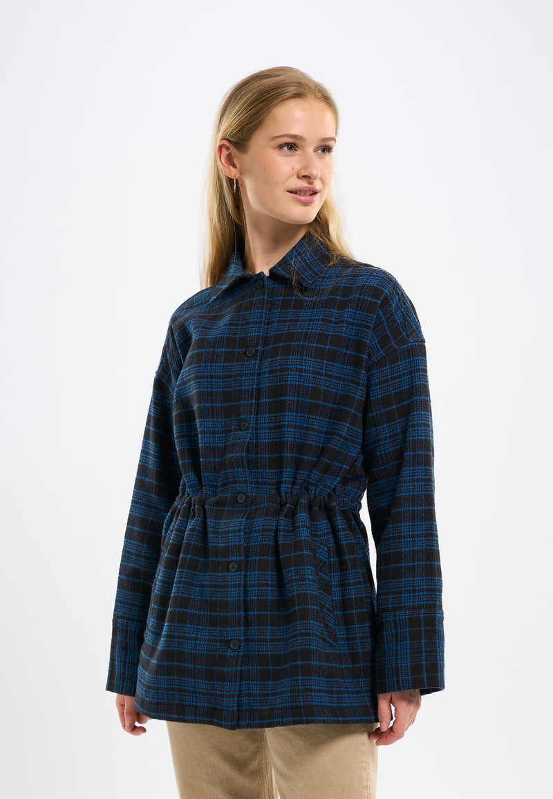 KnowledgeCotton Apparel - WMN Oversized checked cotton button overshirt Overshirts 1300 Black Jet