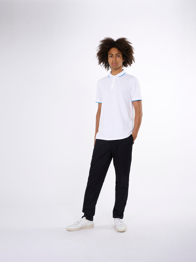 KnowledgeCotton Apparel - MEN Polo with badge and contract stripe at rib Polos 1010 Bright White