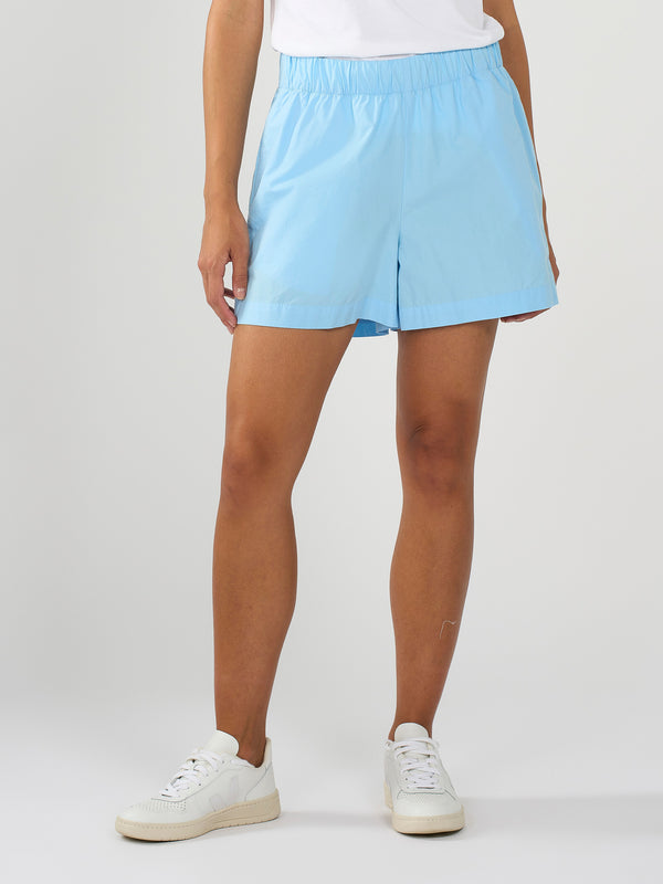 KnowledgeCotton Apparel - WMN Poplin elastic waist shorts Shorts 1377 Airy Blue