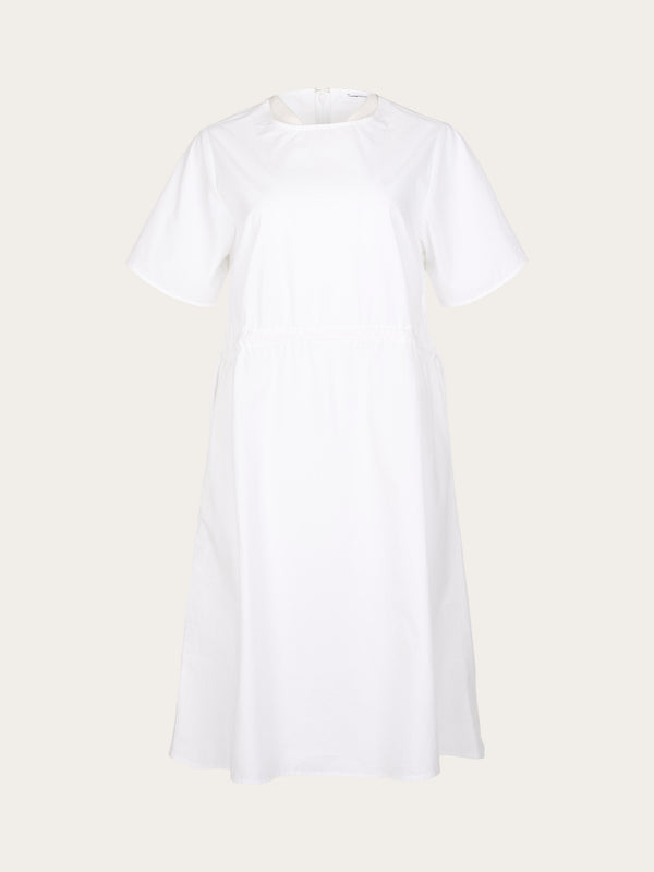 KnowledgeCotton Apparel - WMN Poplin o-neck short sleevd dress Dresses 1010 Bright White