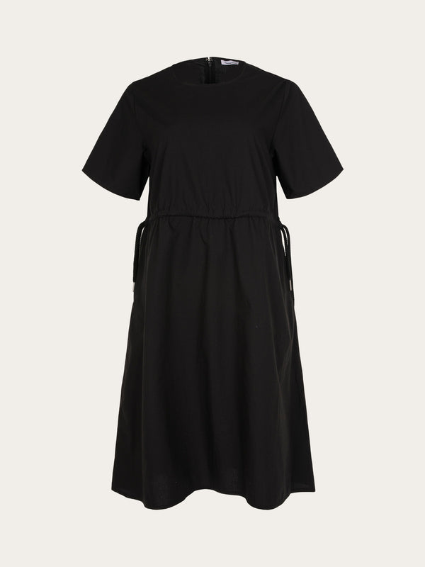 KnowledgeCotton Apparel - WMN Poplin o-neck short sleevd dress Dresses 1300 Black Jet