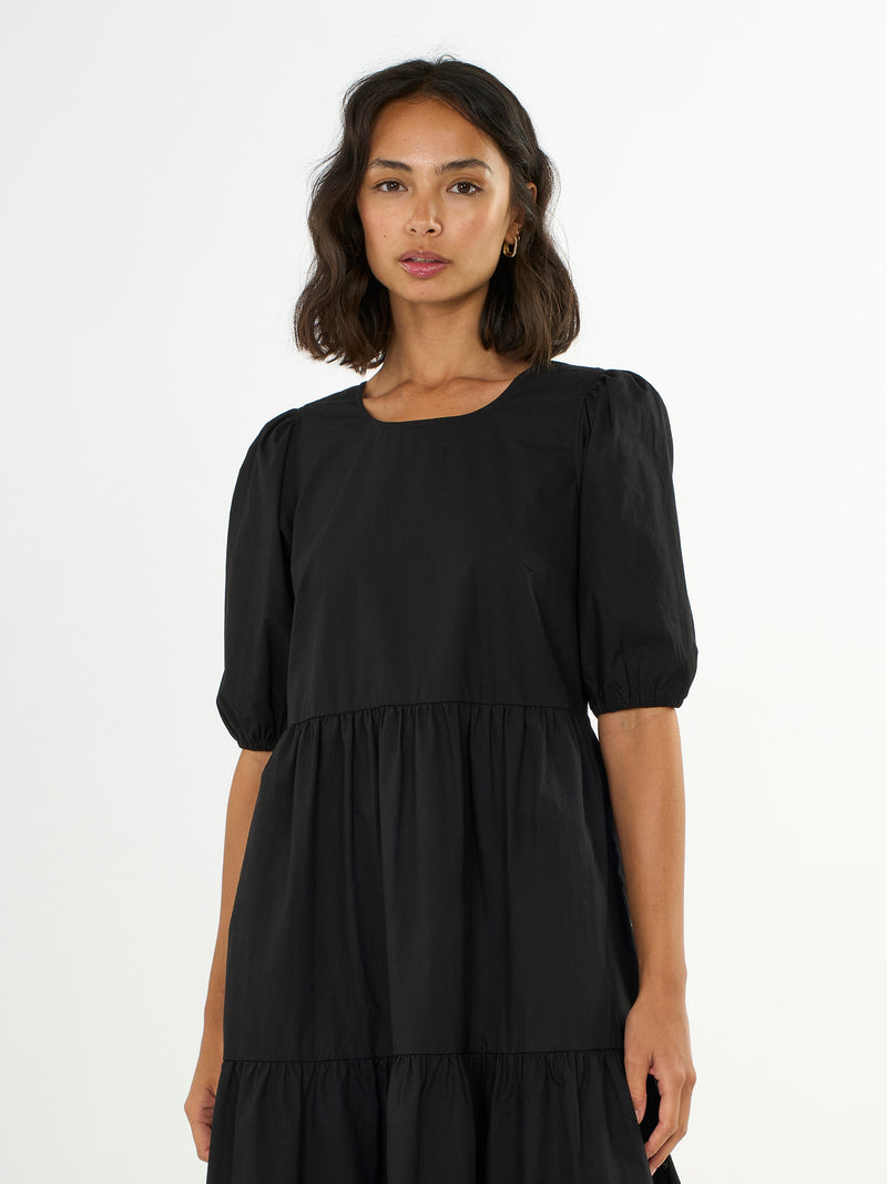 Black Cotton Poplin Blouson Sleeve Shift Dress - WOMEN Dresses