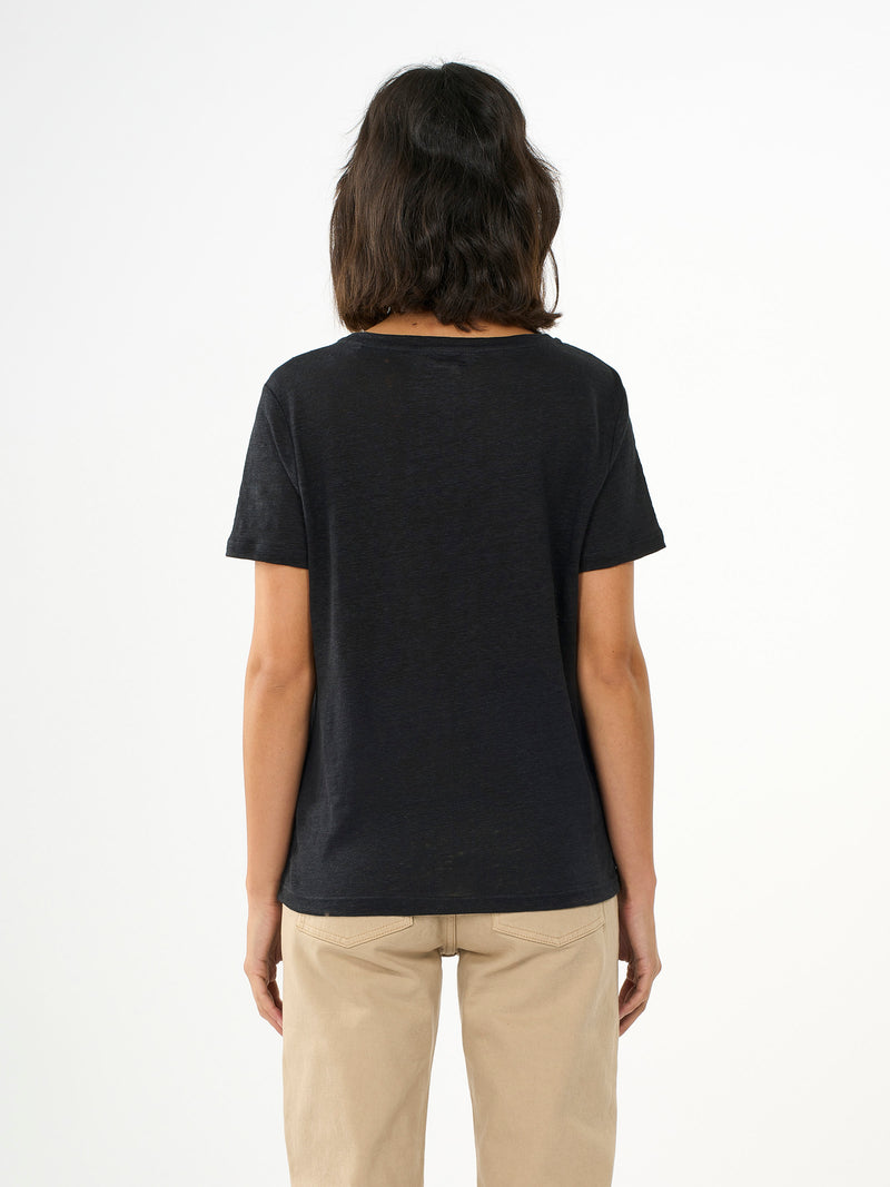 KnowledgeCotton Apparel - WMN Reg linen t-shirt T-shirts 1300 Black Jet