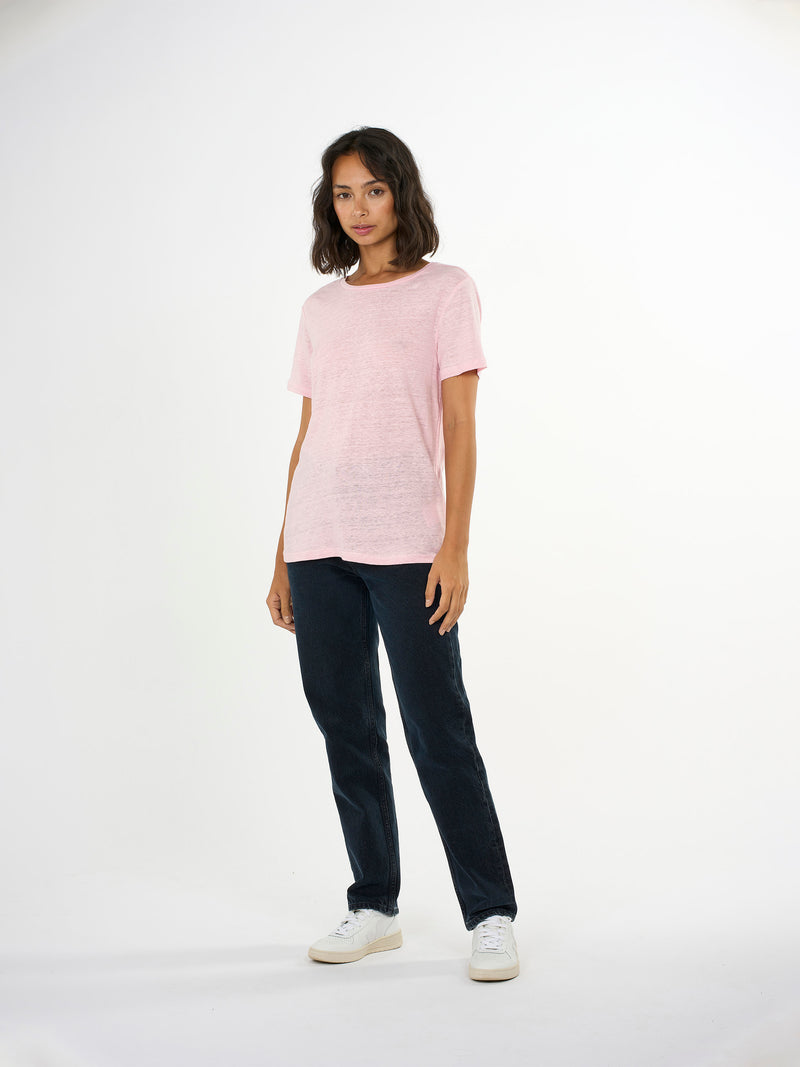 KnowledgeCotton Apparel - WMN Reg linen t-shirt T-shirts 1378 Parfait Pink