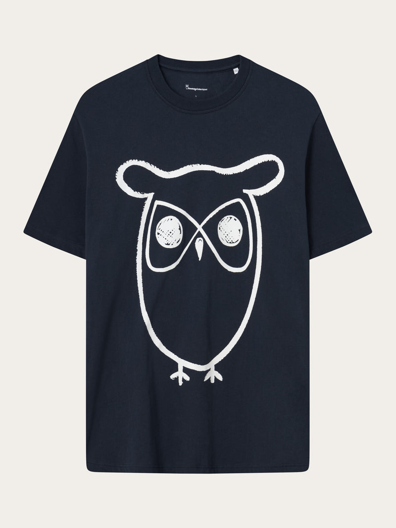 KnowledgeCotton Apparel - MEN Regular big owl front print t-shirt T-shirts 1001 Total Eclipse
