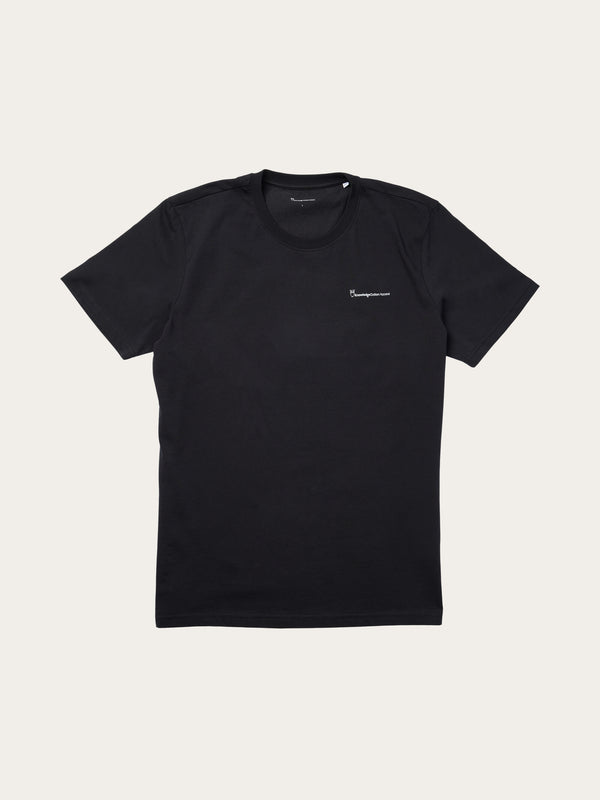 KnowledgeCotton Apparel - MEN Regular trademark mountain back printed t-shirt T-shirts 1300 Black Jet