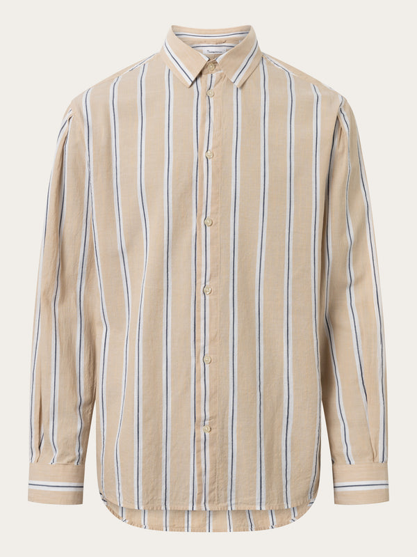 KnowledgeCotton Apparel - MEN Relaxed fit cotton striped shirt Shirts 8002 Stripe - safari