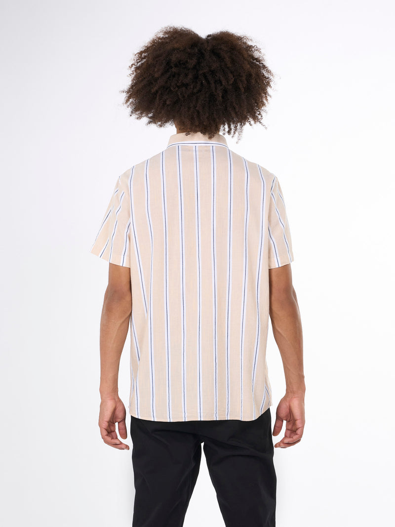 KnowledgeCotton Apparel - MEN Relaxed fit striped short sleeved cotton shirt Shirts 8002 Stripe - safari