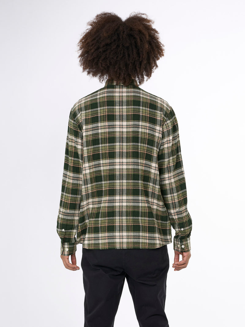 KnowledgeCotton Apparel - MEN Relaxed structured checkered shirt Shirts 7005 Green check