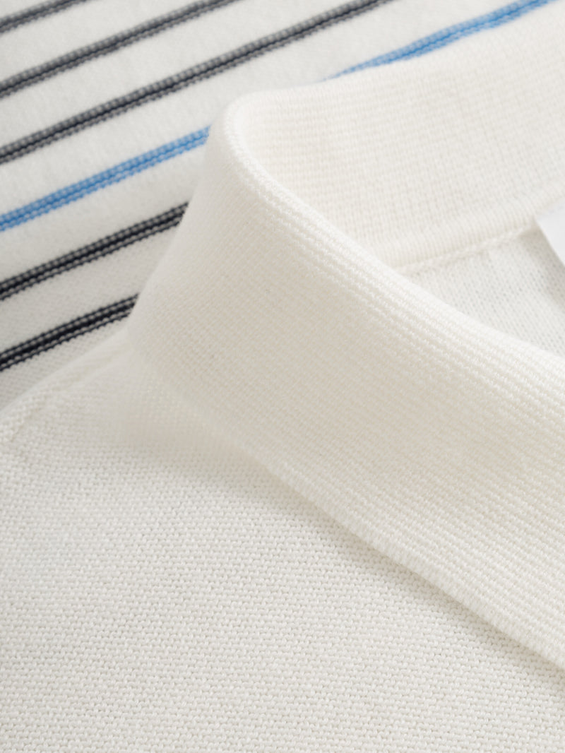 KnowledgeCotton Apparel - MEN Reverse knit polo stripe Polos 1007 Star White