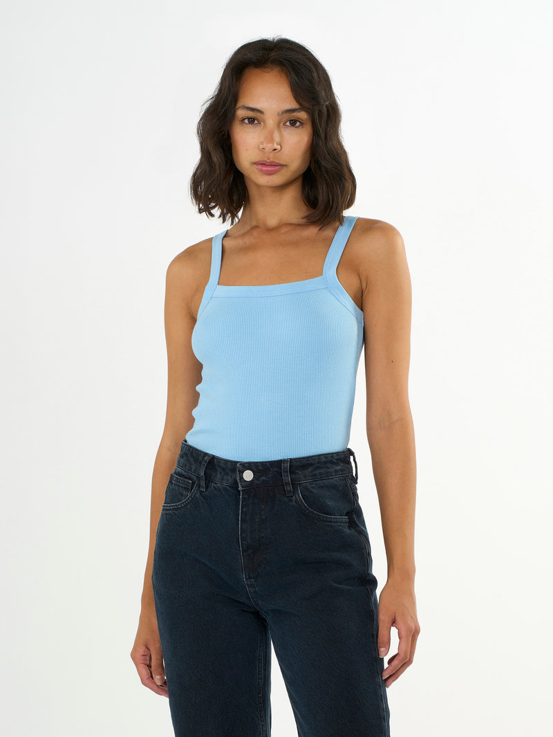 KnowledgeCotton Apparel - WMN Rib strap top T-shirts 1377 Airy Blue