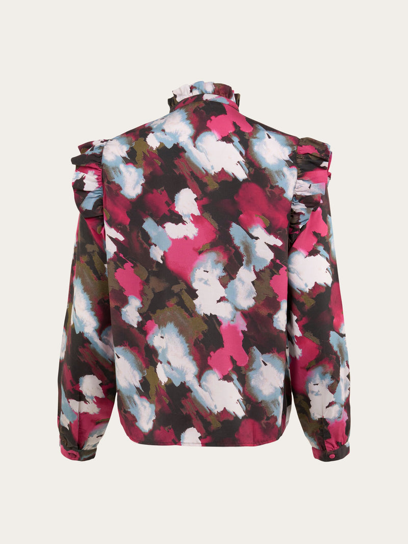 KnowledgeCotton Apparel - WMN Ruffle Tencel™ watercolor print long sleeve shirt Shirts 9999 Item Colour