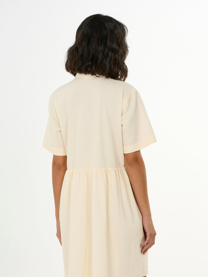 KnowledgeCotton Apparel - WMN Seersucker short shirt dress Dresses 1348 Buttercream