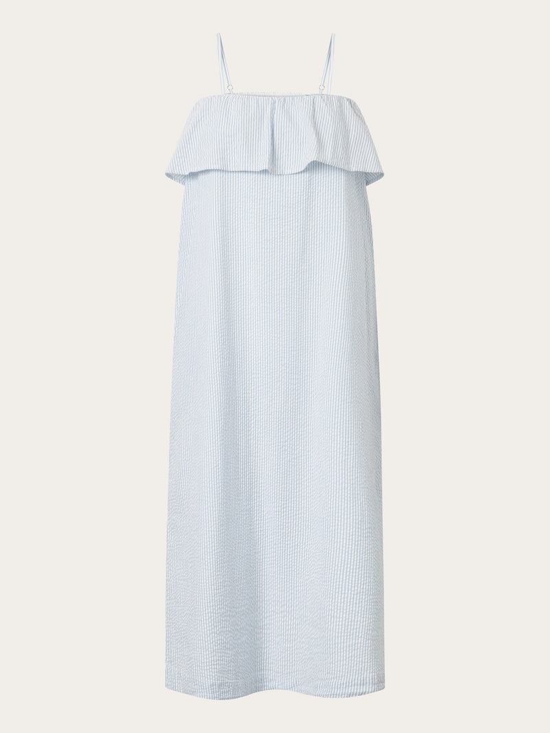 KnowledgeCotton Apparel - WMN Seersucker strap maxi dress Dresses 1335 - Blue Fog