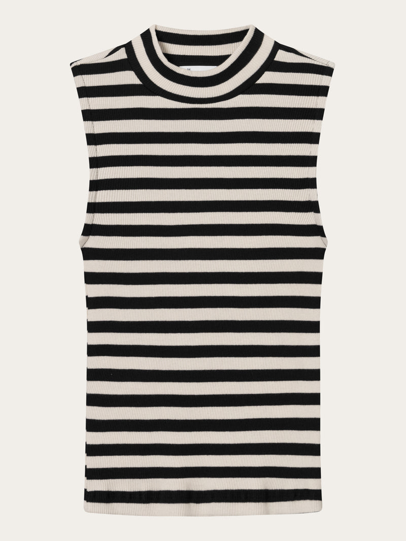 KnowledgeCotton Apparel - WMN Striped high neck rib top T-shirts 8004 Stripe - black/white