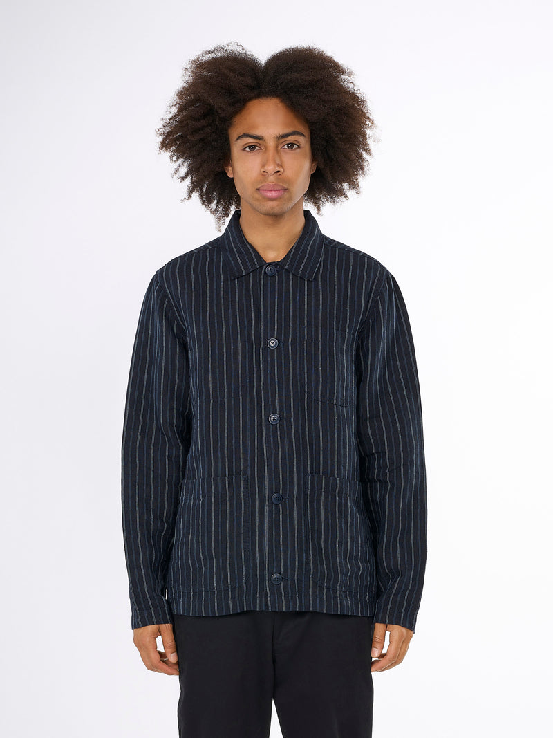 Buy Striped linen overshirt - Stripe - navy - from KnowledgeCotton