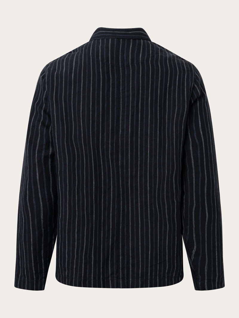 KnowledgeCotton Apparel - MEN Striped linen overshirt Overshirts 8003 Stripe - navy