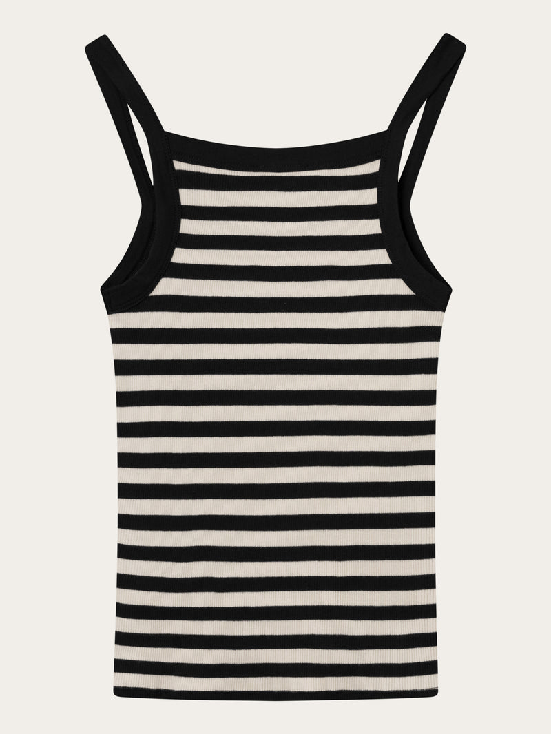 KnowledgeCotton Apparel - WMN Striped rib strap top T-shirts 8004 Stripe - black/white