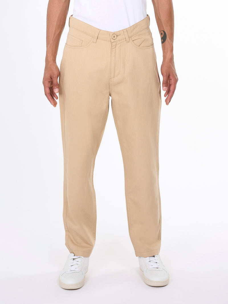 KnowledgeCotton Apparel - MEN TIM 5-pocket cotton-linen blend twill pant Pants 1347 Safari