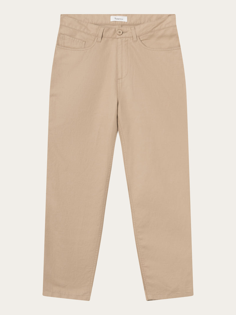 KnowledgeCotton Apparel - MEN TIM 5-pocket cotton-linen blend twill pant Pants 1347 Safari