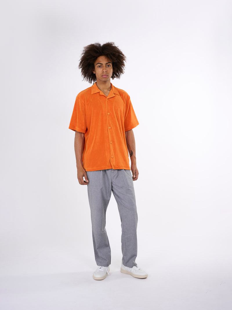 KnowledgeCotton Apparel - MEN Terry loose short sleeve shirt Shirts 1382 Russet orange
