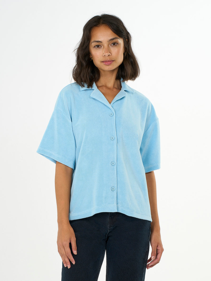 KnowledgeCotton Apparel - WMN Terry short sleeve shirt Shirts 1377 Airy Blue