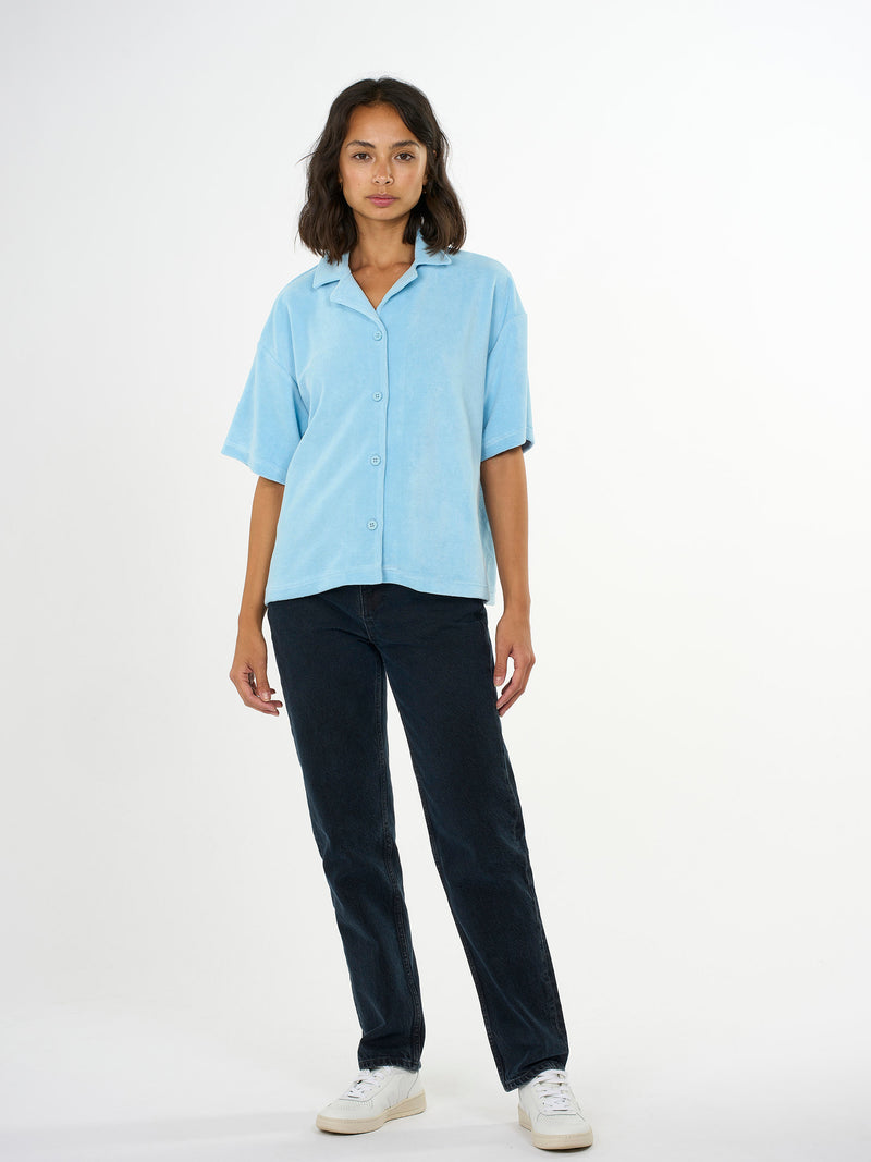 KnowledgeCotton Apparel - WMN Terry short sleeve shirt Shirts 1377 Airy Blue