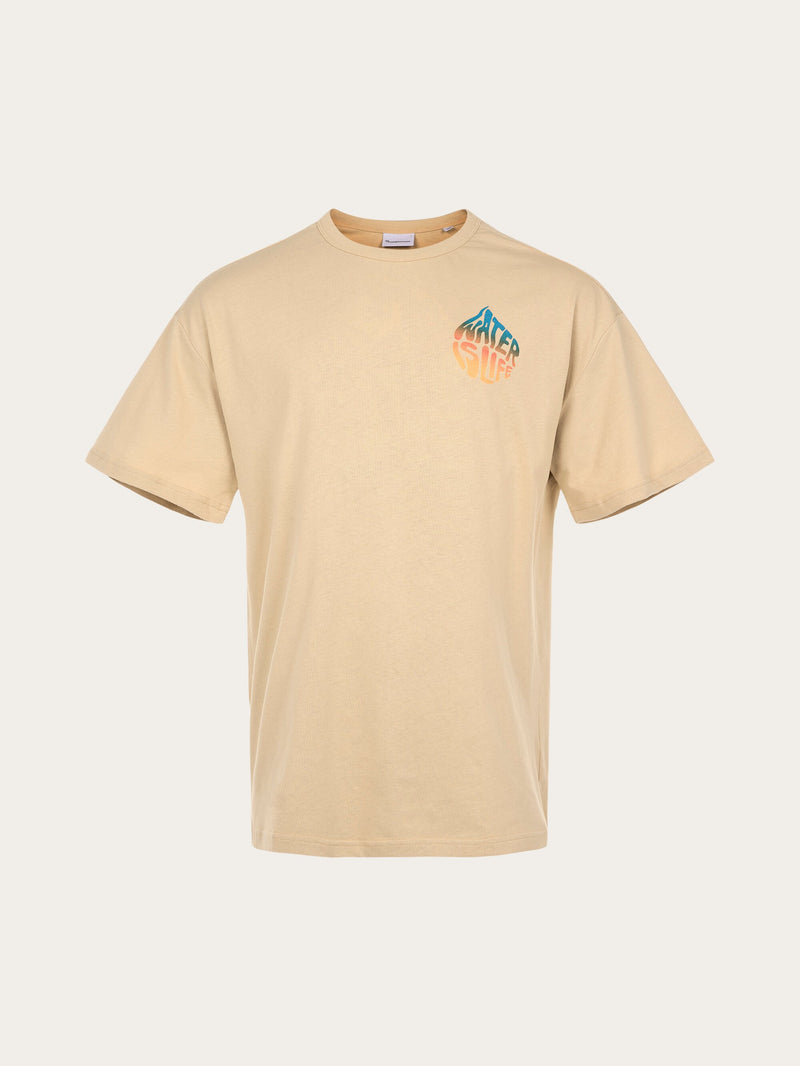 KnowledgeCotton Apparel - MEN WATERAID Water is Life oversize t-shirt chest and back print T-shirts 1347 Safari