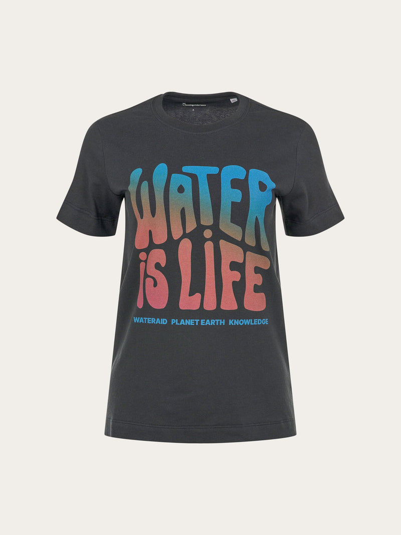 KnowledgeCotton Apparel - WMN WATERAID front printed t-shirt T-shirts 1300 Black Jet