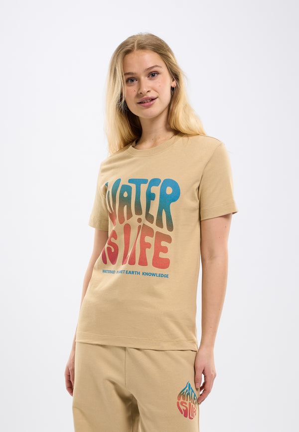 KnowledgeCotton Apparel - WMN WATERAID front printed t-shirt T-shirts 1347 Safari