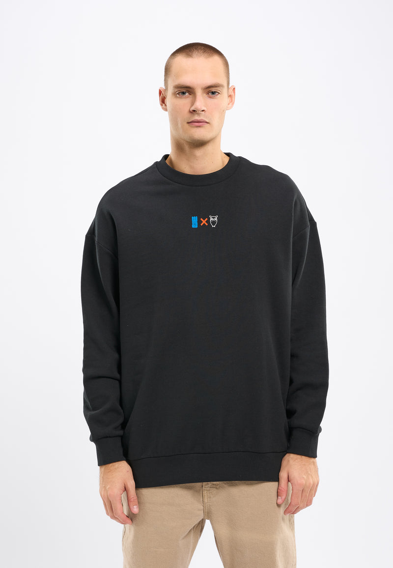 KnowledgeCotton Apparel - MEN WATERAID oversized crew neck sweat with front and back print Sweats 1300 Black Jet