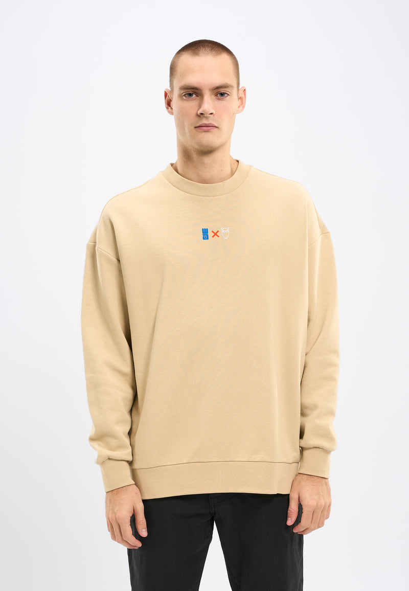 KnowledgeCotton Apparel - MEN WATERAID oversized crew neck sweat with front and back print Sweats 1347 Safari