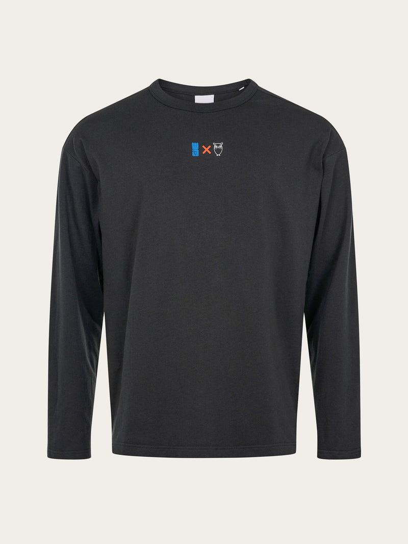 KnowledgeCotton Apparel - MEN WATERAID oversized long sleeved t-shirt with chest and back print Long Sleeves 1300 Black Jet
