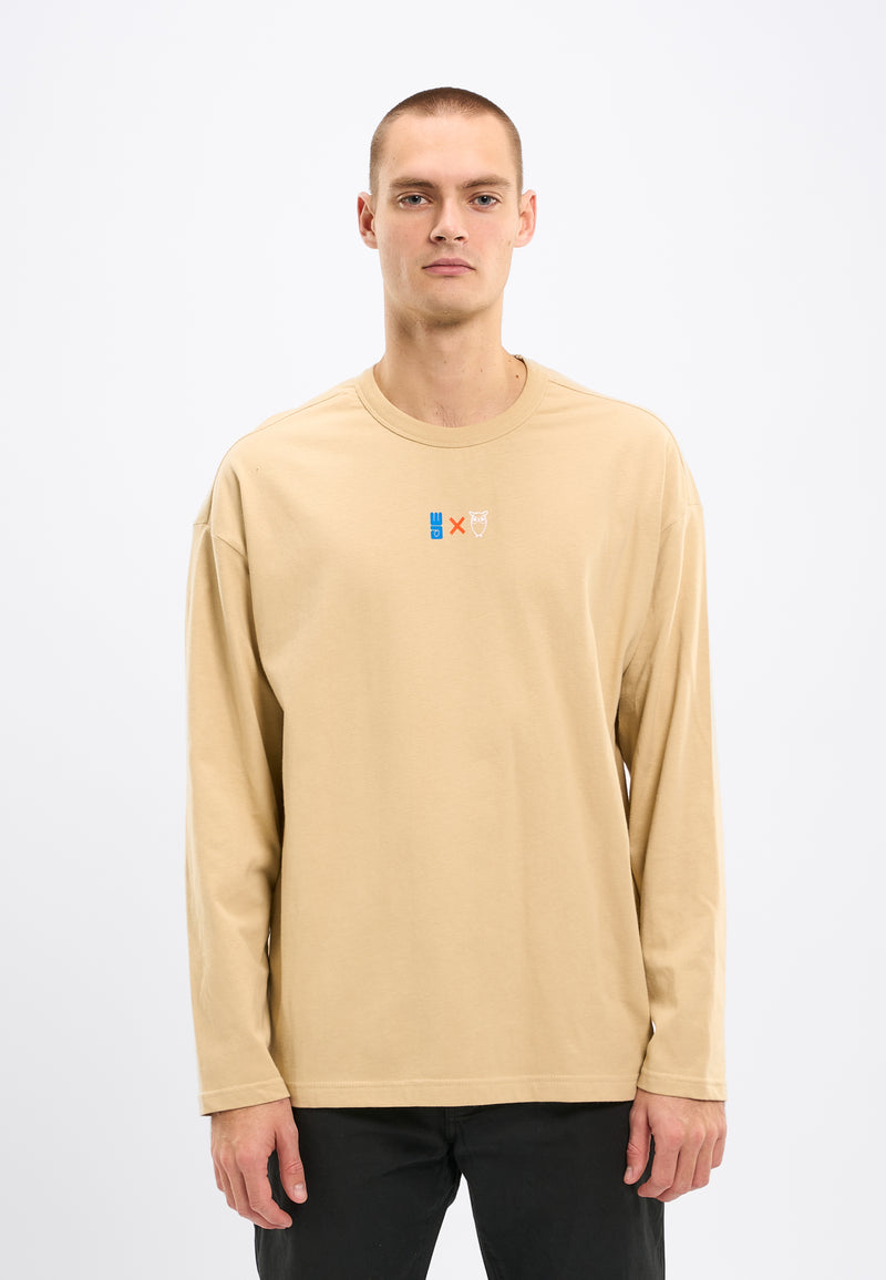KnowledgeCotton Apparel - MEN WATERAID oversized long sleeved t-shirt with chest and back print Long Sleeves 1347 Safari