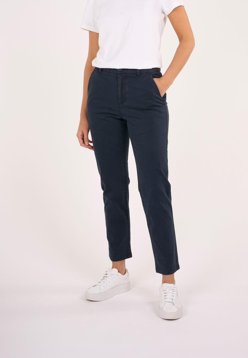KnowledgeCotton Apparel - WMN WILLOW regular cropped poplin chino Pants 1001 Total Eclipse