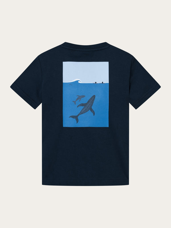 KnowledgeCotton Apparel - YOUNG Whale back print t-shirt T-shirts 1001 Total Eclipse
